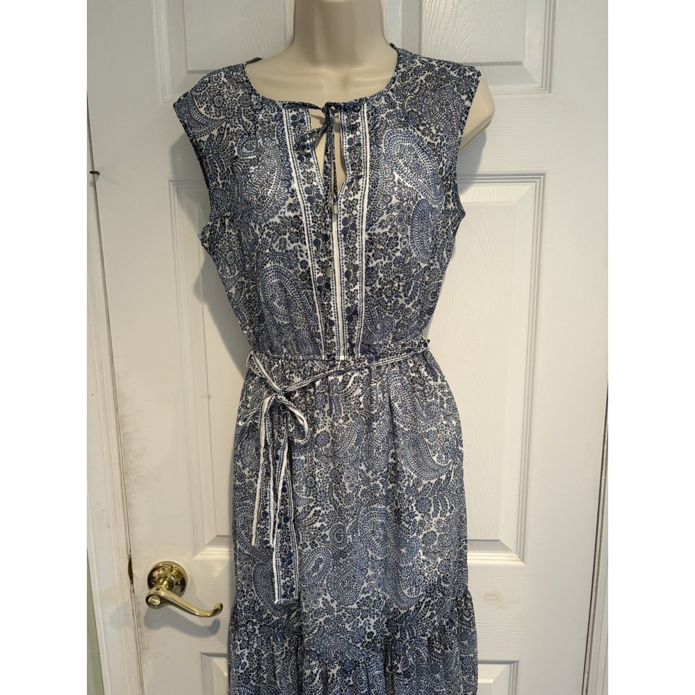 Tommy Hilfiger Blue Paisley Midi Dress Belted Sleeveless Size 2 NWT  Wedding